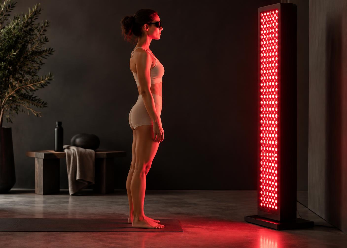 A full-body red light therapy session at home